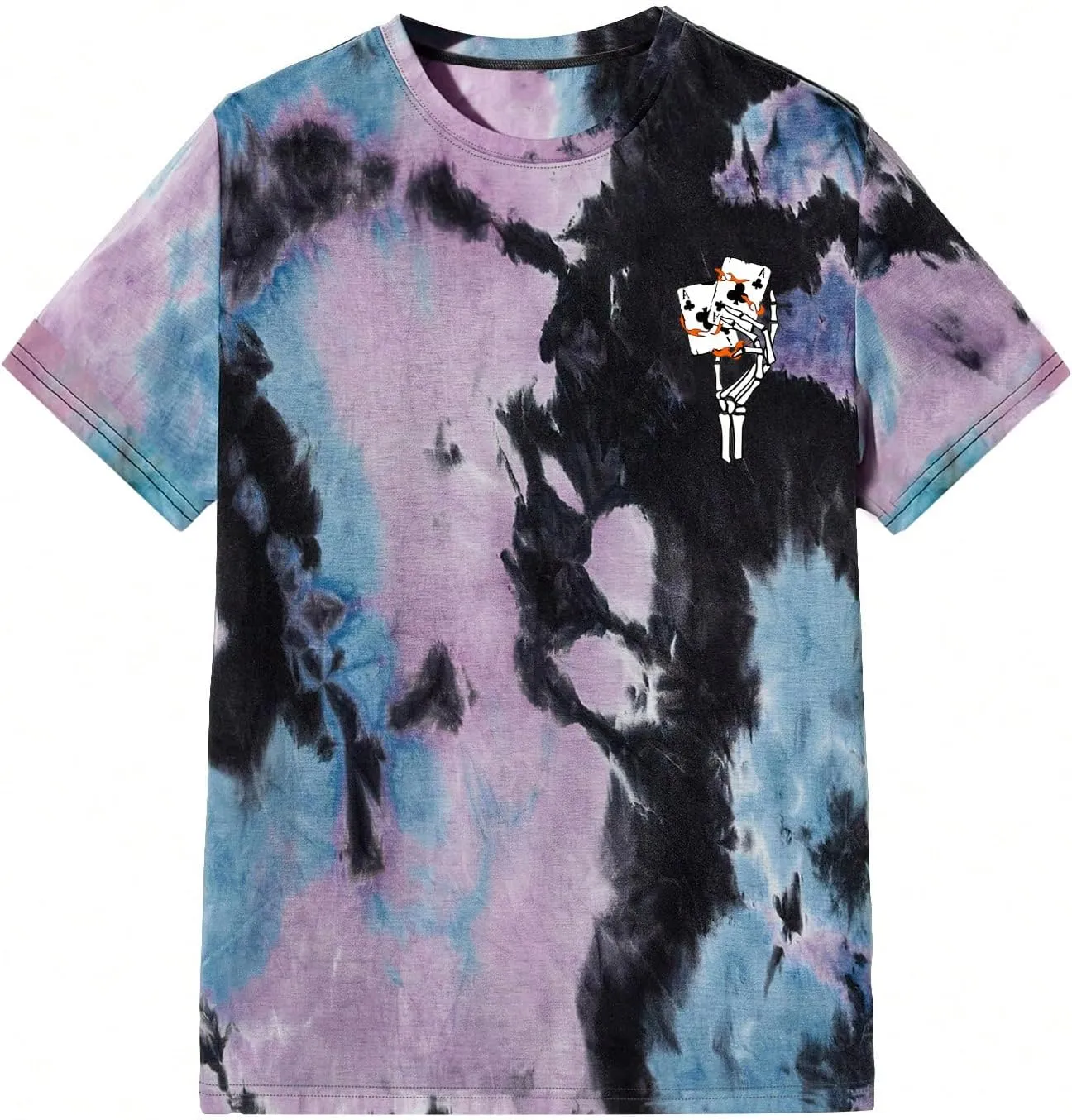 Men's Tie Dye Rock Band Shirts Skull Printed Graphic Tee Tops