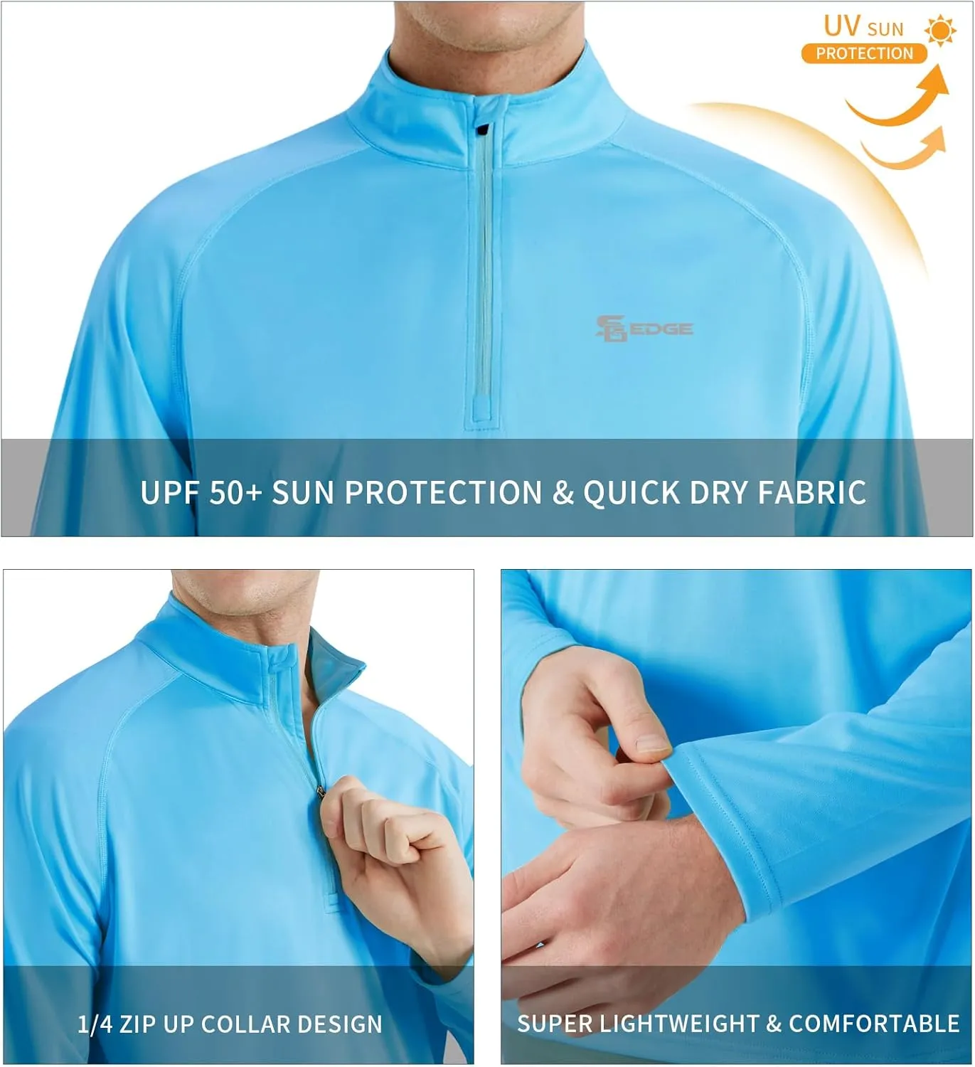 Men's UPF 50  Rash Guard 1/4 Zip Stand Collar Swim Shirt Long Sleeve