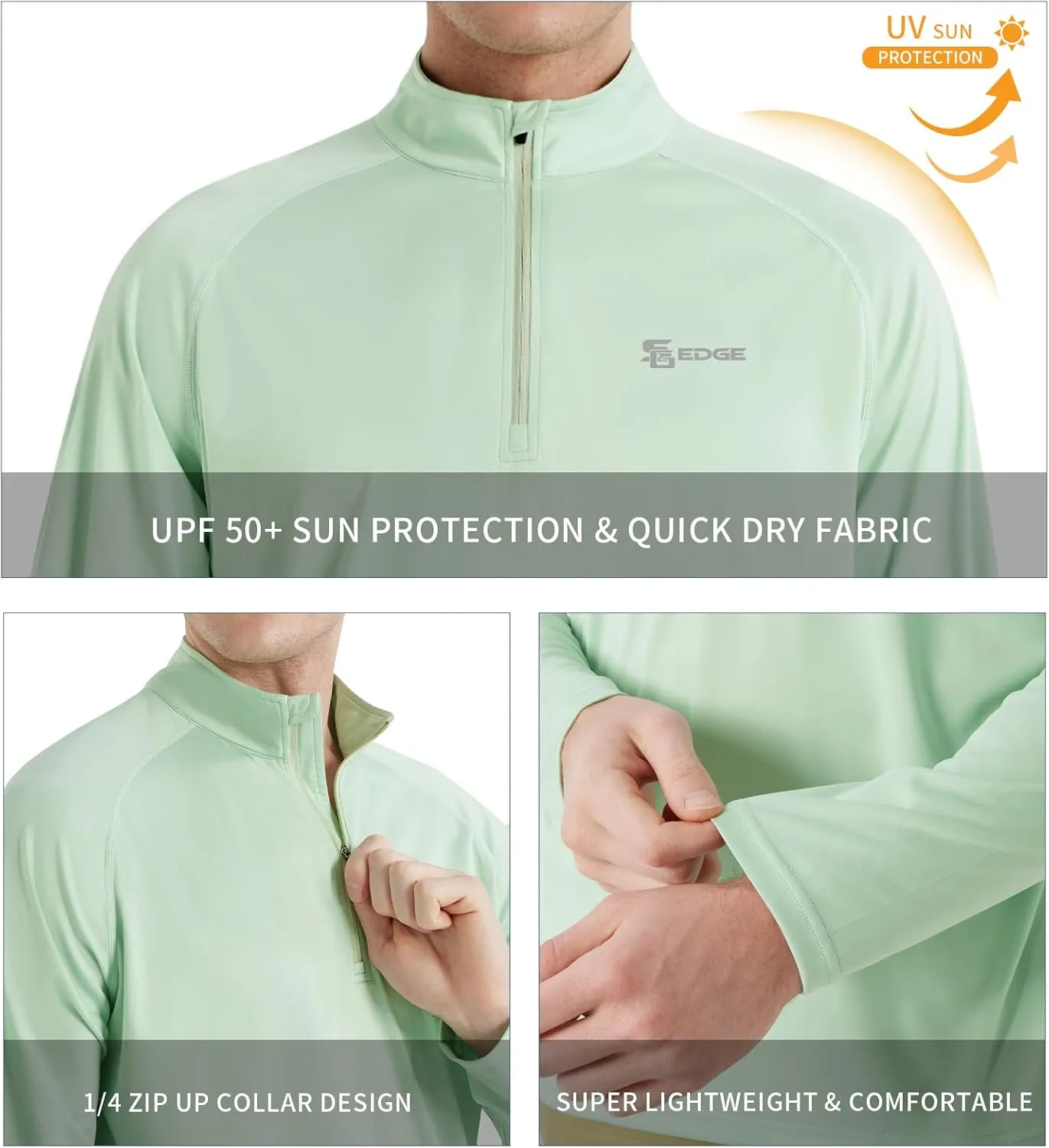 Men's UPF 50  Rash Guard 1/4 Zip Stand Collar Swim Shirt Long Sleeve