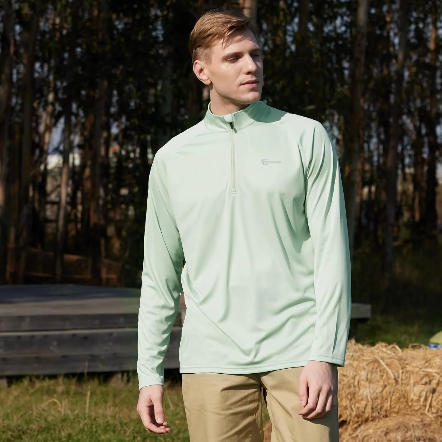 Men's UPF 50  Rash Guard 1/4 Zip Stand Collar Swim Shirt Long Sleeve