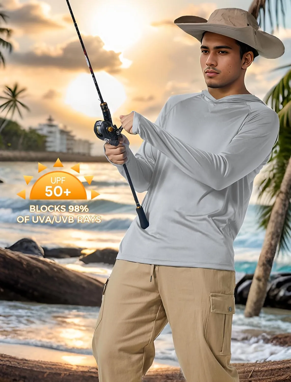 Men's UPF 50  Sun Protection Hoodie Fishing Shirts Long Sleeve Rash Guard SPF UV Shirt with Thumbhole