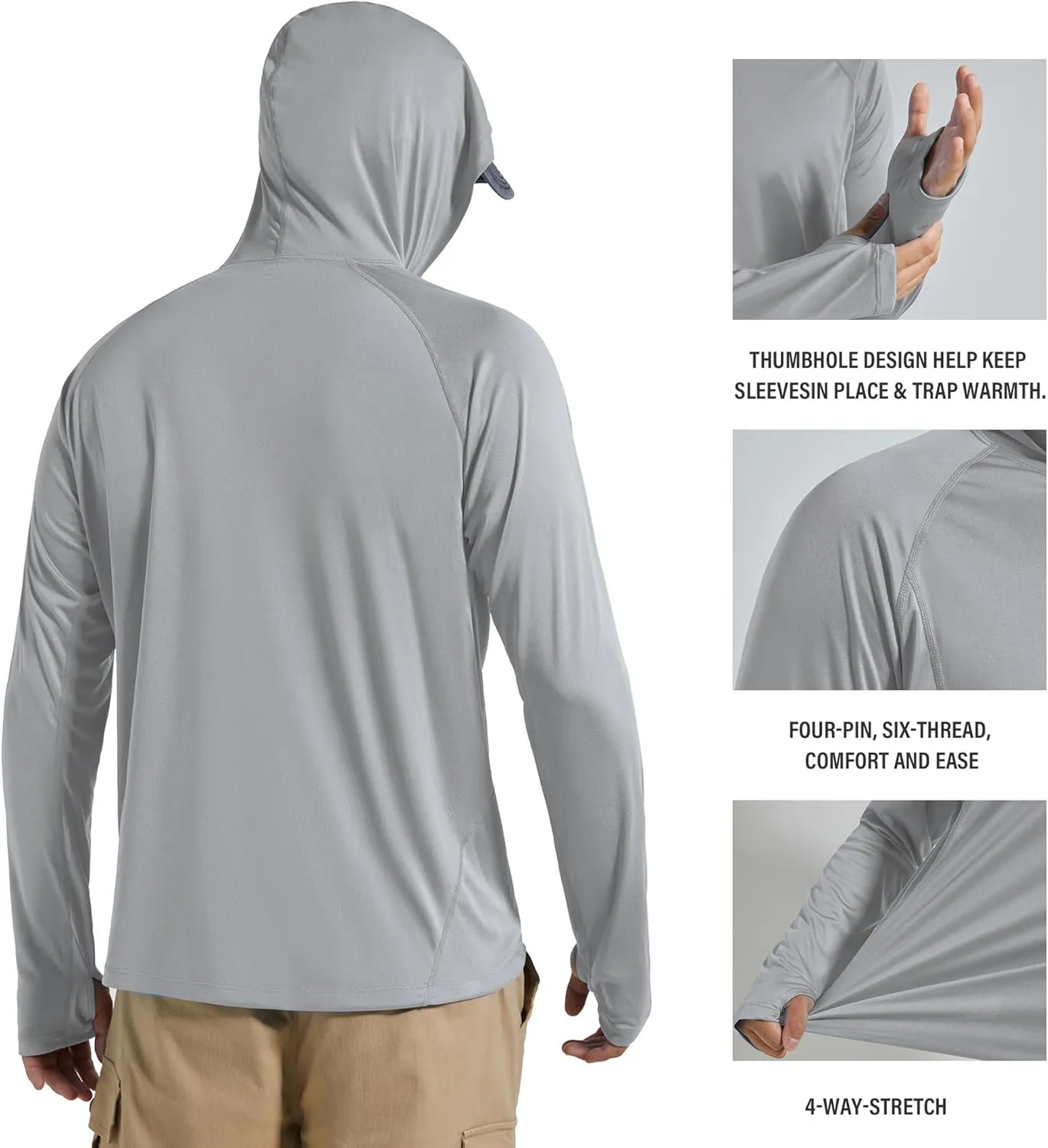 Men's UPF 50  Sun Protection Hoodie Fishing Shirts Long Sleeve Rash Guard SPF UV Shirt with Thumbhole