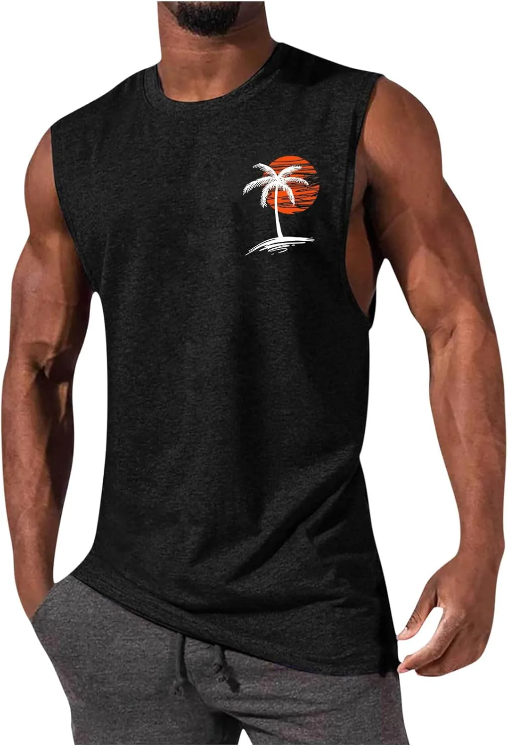 Men's Workout Tank Tops Gym Cut Off Sleeveless T Shirt Bodybuilding Fitness Muscle Athletic Tank Top Palm Tree Shirts Tee
