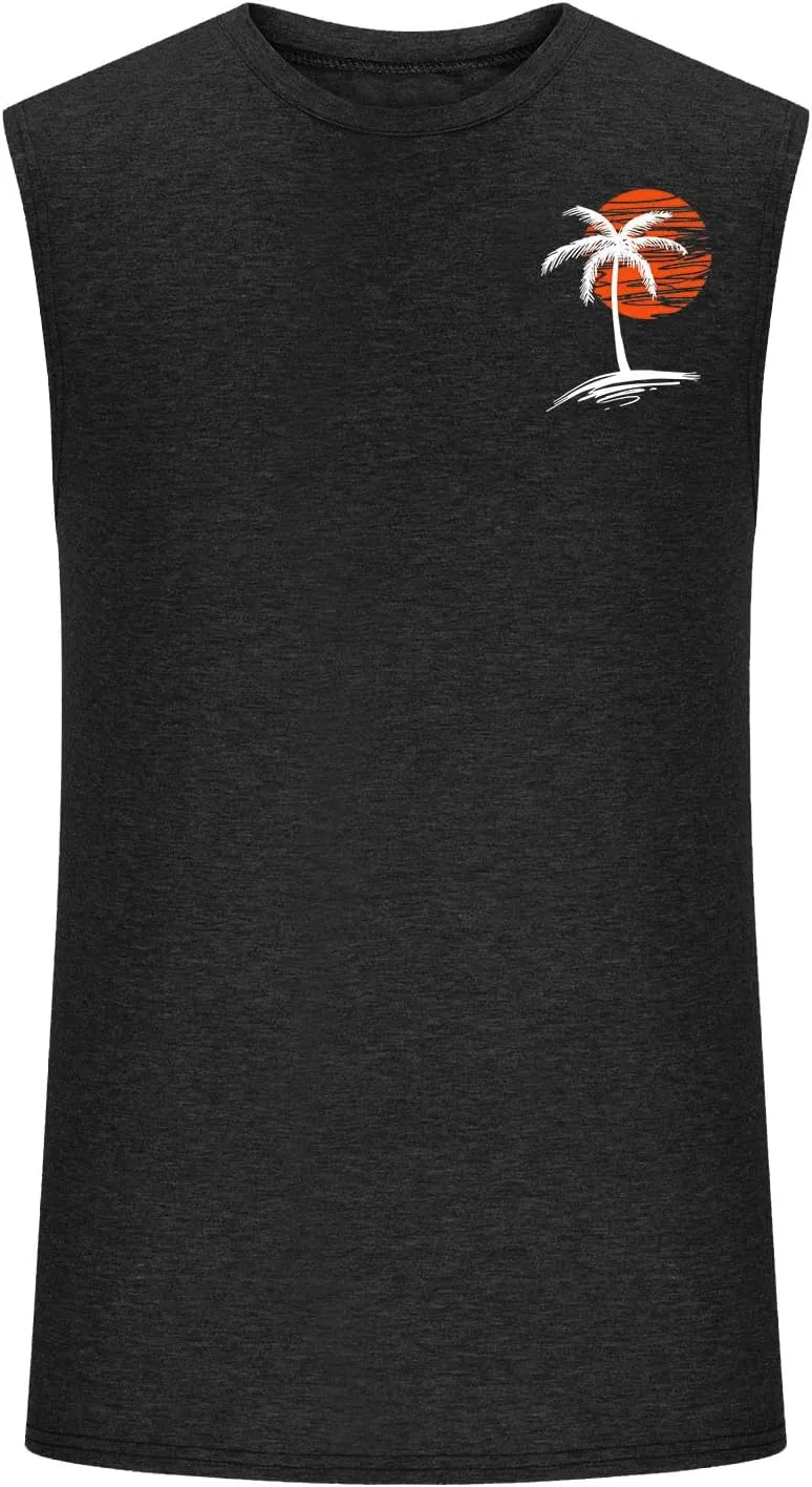 Men's Workout Tank Tops Gym Cut Off Sleeveless T Shirt Bodybuilding Fitness Muscle Athletic Tank Top Palm Tree Shirts Tee