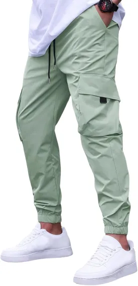 Miniml Cargo Jogger Fit, Miniml Elastic Waist Cargo Pant Jogger, Mens Casual Lightweight Pants with Pockets
