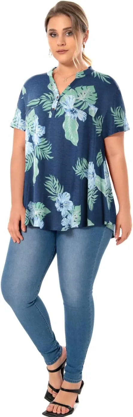 MONNURO Womens Plus Size Tops V Neck Plaid Shirts Summer Short Sleeve Work Casual Blouses