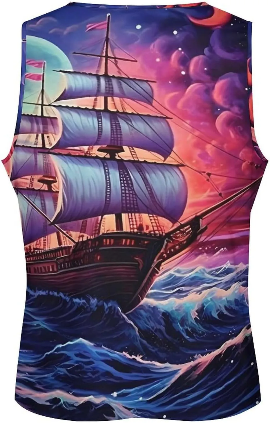 Neon Ocean Wave Boat Men's Workout Tank Top Quick Dry Gym Muscle Tee Bodybuilding Sleeveless T Shirt