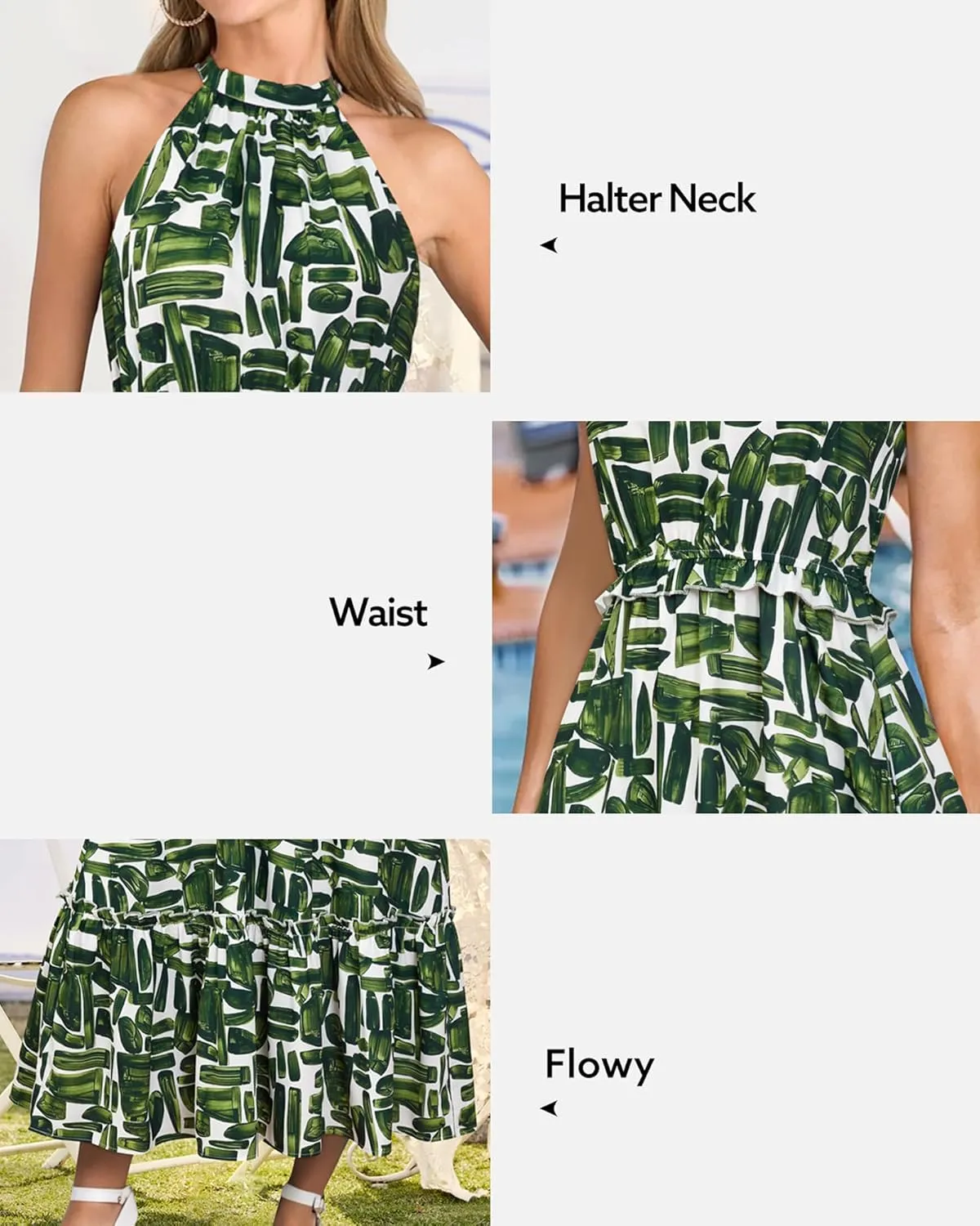 Newshows Womens 2025 Summer Vacation Outfits Halter Neck Floral Tiered Ruffled Flowy Casual Beach Boho Long Maxi Dress