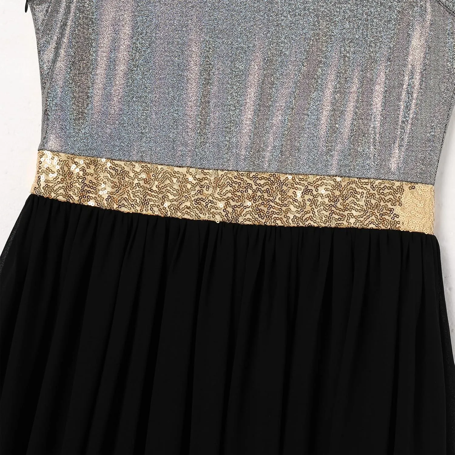 ODASDO Women's Asymmetrical Overlays Dresses Metallic Color Block Praise Lyrical Dance Dress Tunic Irregular Hem Dancewear