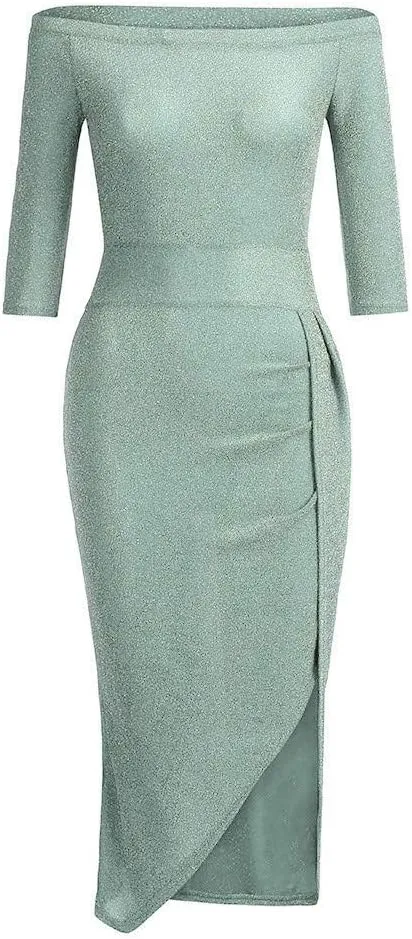 Off Shoulder Cocktail Dresses with Slit Women 2025 Sexy Elegant Formal Bodycon Ruched Long Dress Party Club Wear