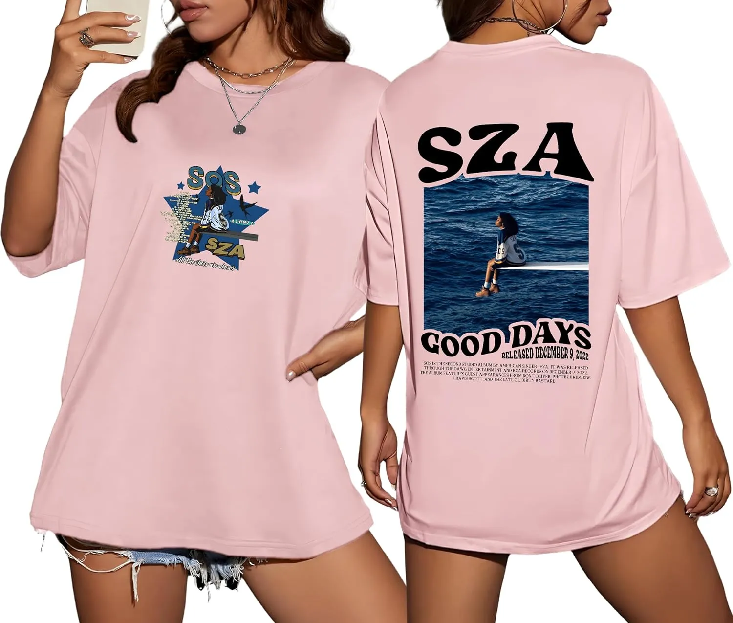 Oversize T-Shirt Album  Singer S@Z-A Short Sleeve Cotton T-Shirt ood Days Graphic T-Shirts for Women & Men Unisex