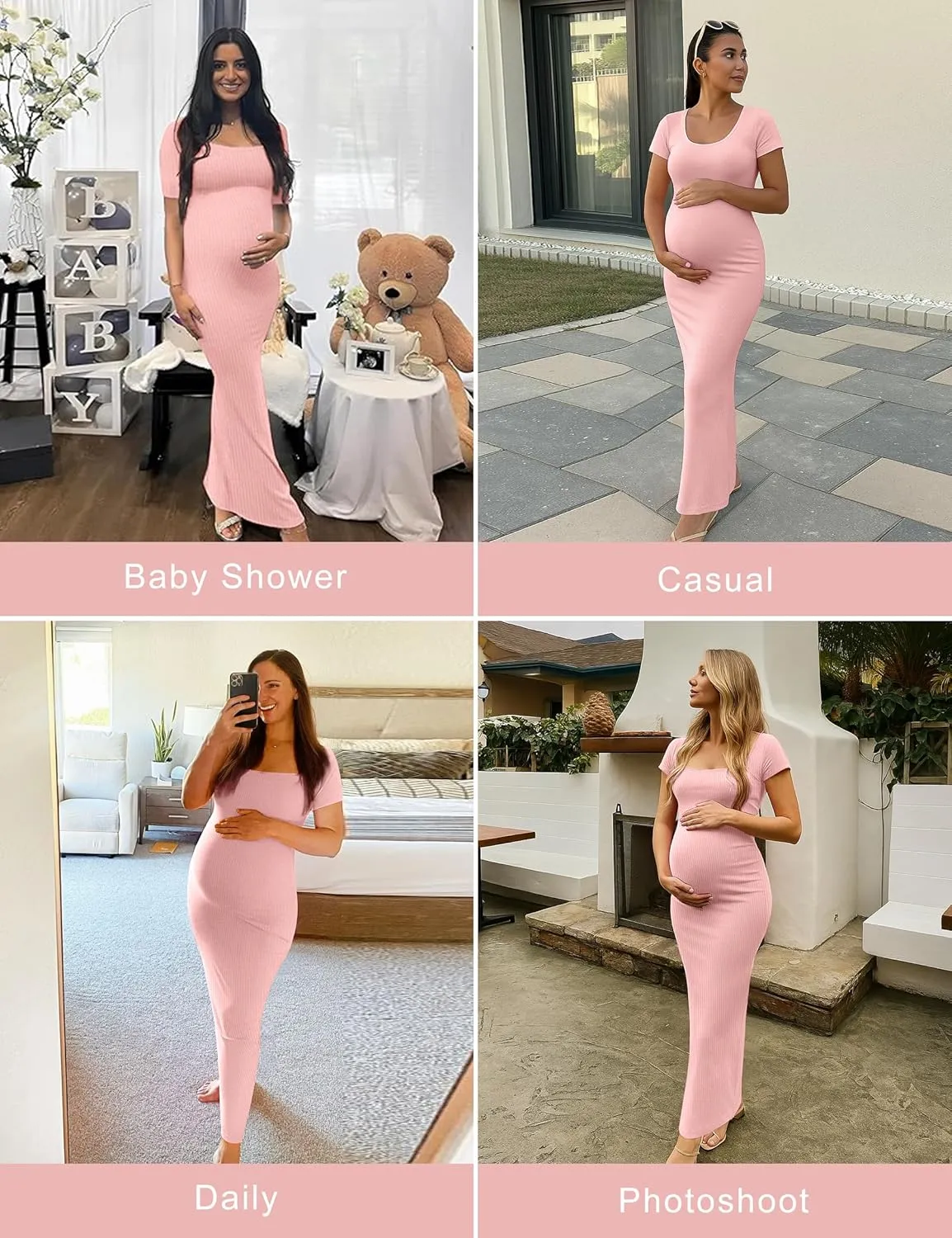 Peauty Women's Ribbed Maxi Dress Body-Hugging Fit Maternity Dress Before During After Pregnancy