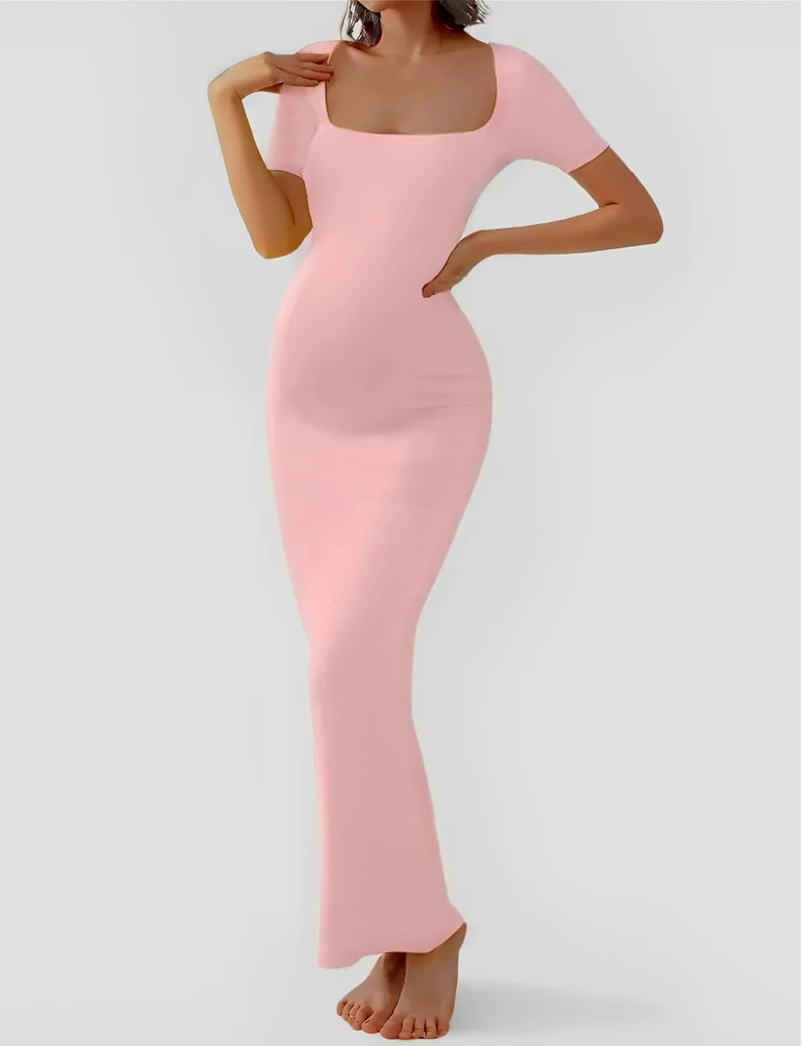Peauty Women's Ribbed Maxi Dress Body-Hugging Fit Maternity Dress Before During After Pregnancy