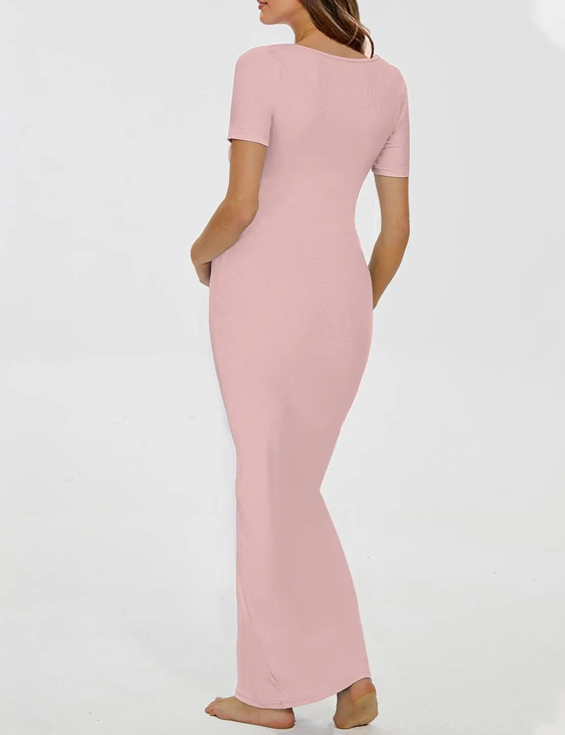 Peauty Women's Ribbed Maxi Dress Body-Hugging Fit Maternity Dress Before During After Pregnancy