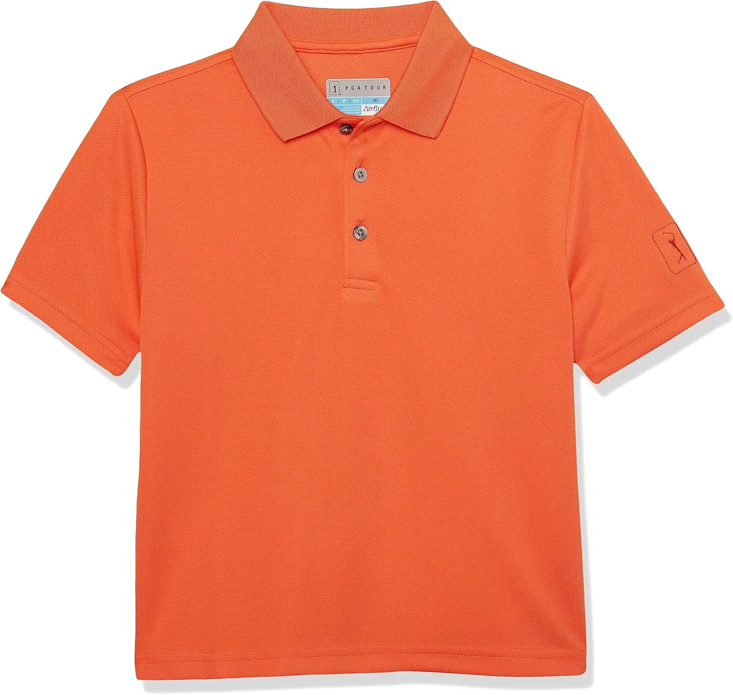 PGA TOUR Boys Airflux Short Sleeve Golf Polo Shirt, Ribbed Collar, Moisture-Wicking, Sun Protection, Ventilated Lightweight
