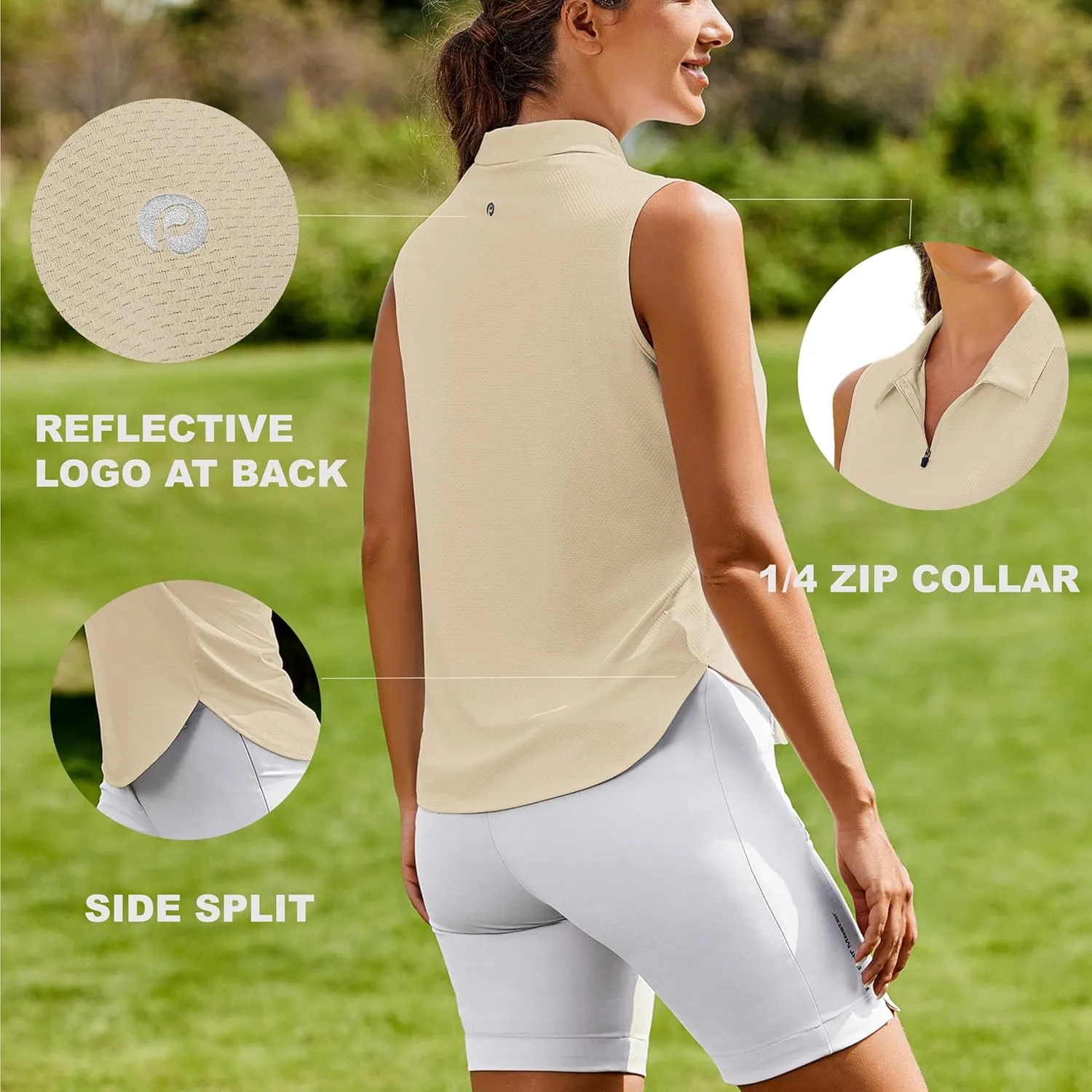 PINSPARK Women Golf Shirts Sleeveless UPF 50  Tennis Polo V-Neck Quick Dry Athletic T Shirt 1/4 Zip Collar Workout Tank Top