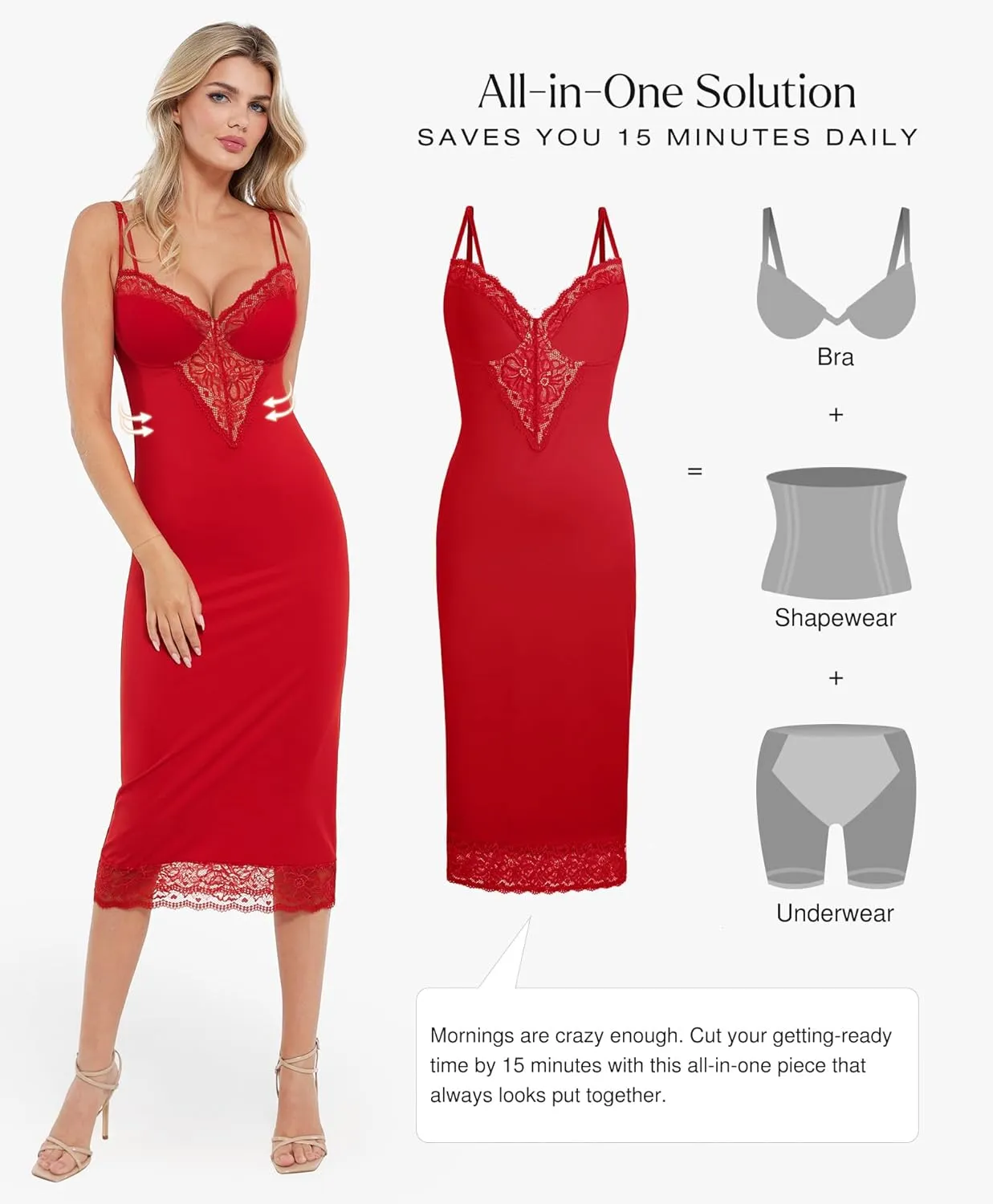 Popilush Shapewear Dress Deep V Neck Lace Cocktail Maxi Dresses for Women