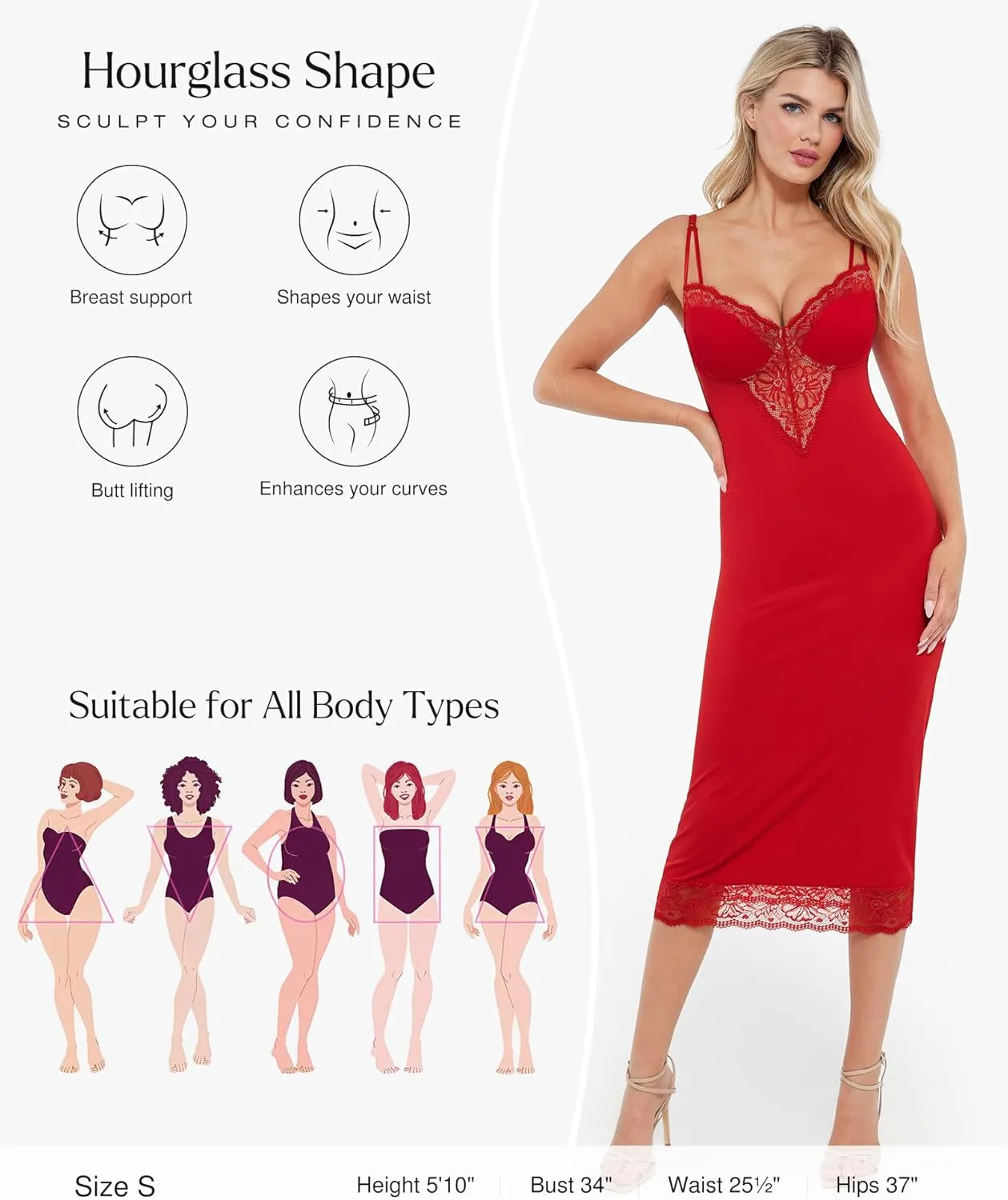 Popilush Shapewear Dress Deep V Neck Lace Cocktail Maxi Dresses for Women