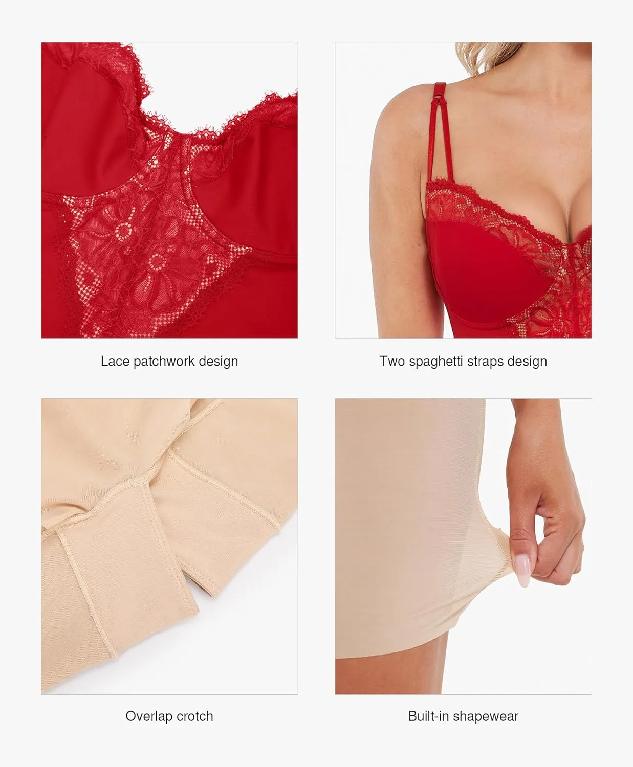 Popilush Shapewear Dress Deep V Neck Lace Cocktail Maxi Dresses for Women