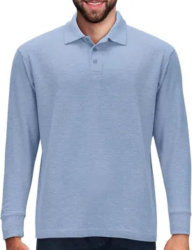 Premium Wear Long Sleeve Polo Shirt for Men, Cotton-Blend Fabric Golf Shirt with Collar, 3-Button Placket, Stain Guard