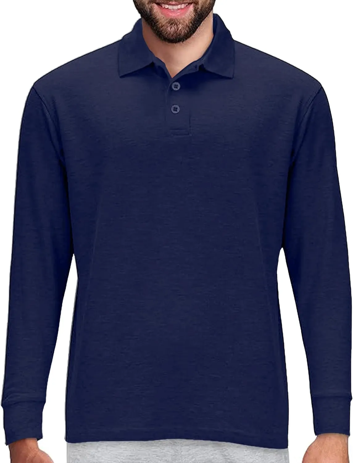 Premium Wear Long Sleeve Polo Shirt for Men, Cotton-Blend Fabric Golf Shirt with Collar, 3-Button Placket, Stain Guard