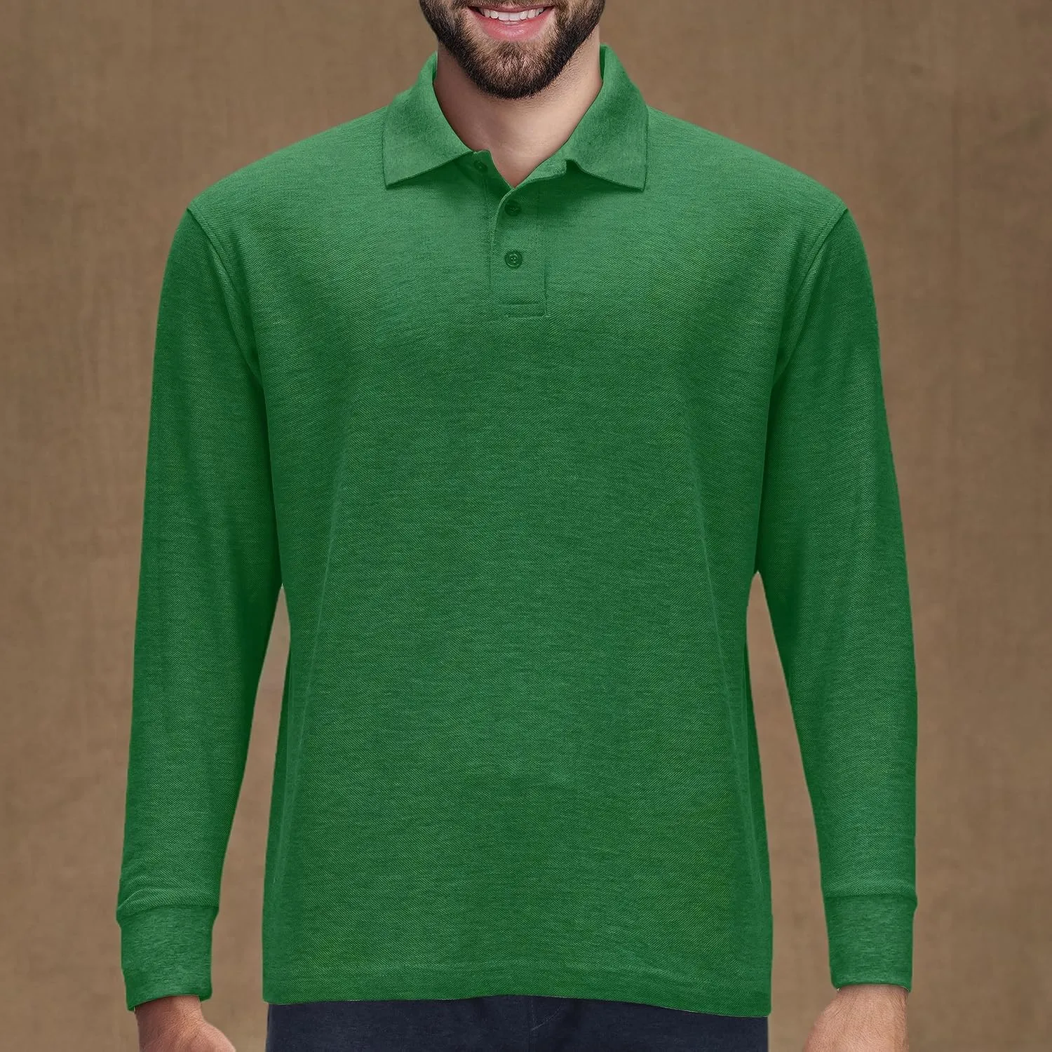 Premium Wear Long Sleeve Polo Shirt for Men, Cotton-Blend Fabric Golf Shirt with Collar, 3-Button Placket, Stain Guard
