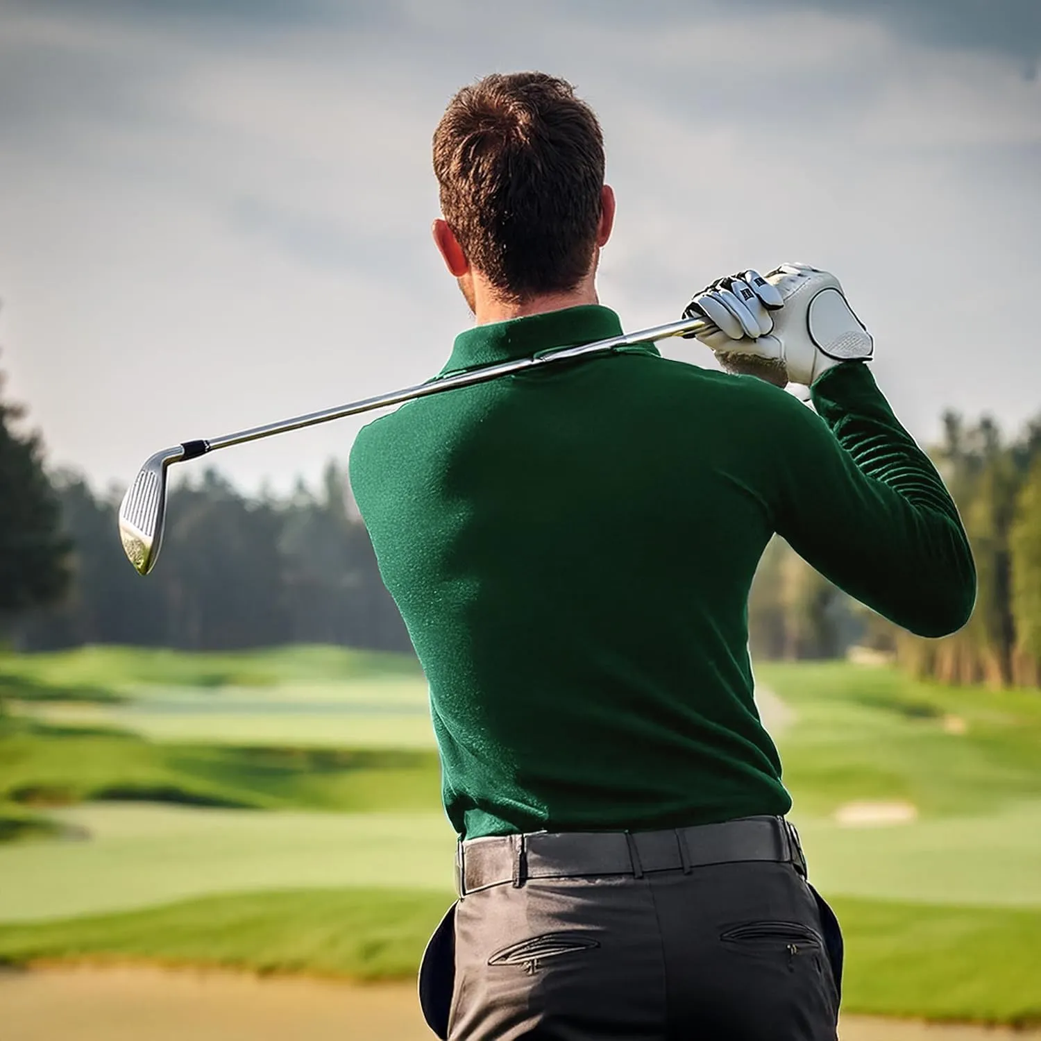 Premium Wear Long Sleeve Polo Shirt for Men, Cotton-Blend Fabric Golf Shirt with Collar, 3-Button Placket, Stain Guard