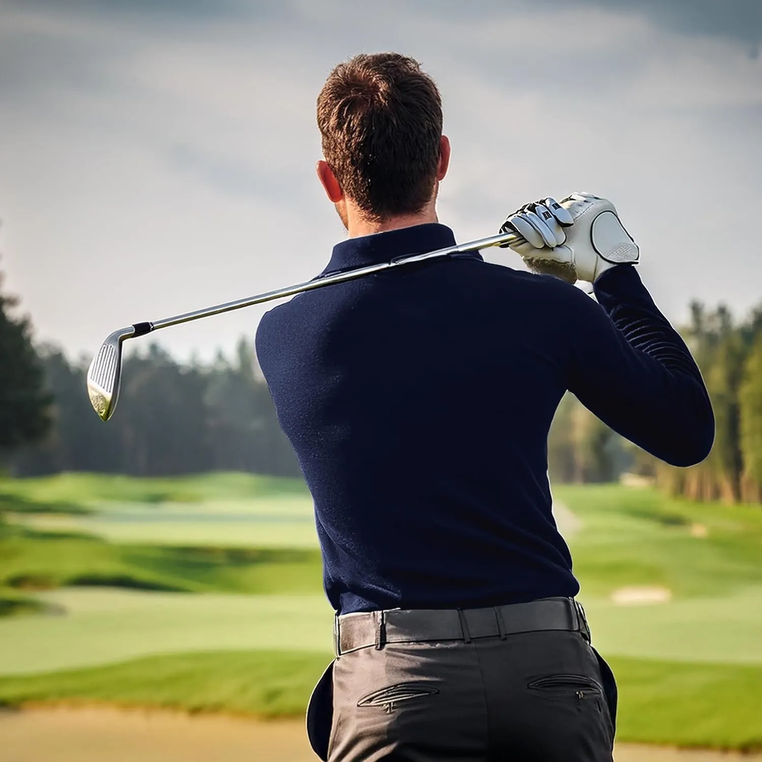 Premium Wear Long Sleeve Polo Shirt for Men, Cotton-Blend Fabric Golf Shirt with Collar, 3-Button Placket, Stain Guard