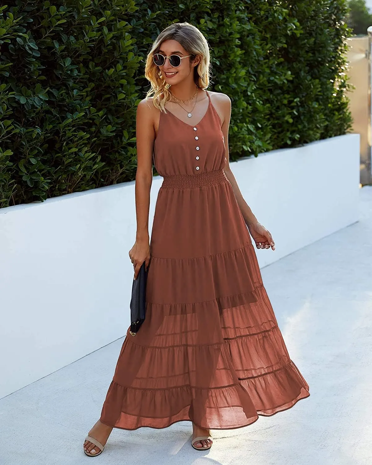 PRETTYGARDEN Sundress for Women 2025 Summer Spaghetti Strap Sleeveless High Waist Beach Long Maxi Dresses