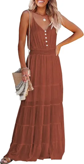 PRETTYGARDEN Sundress for Women 2025 Summer Spaghetti Strap Sleeveless High Waist Beach Long Maxi Dresses