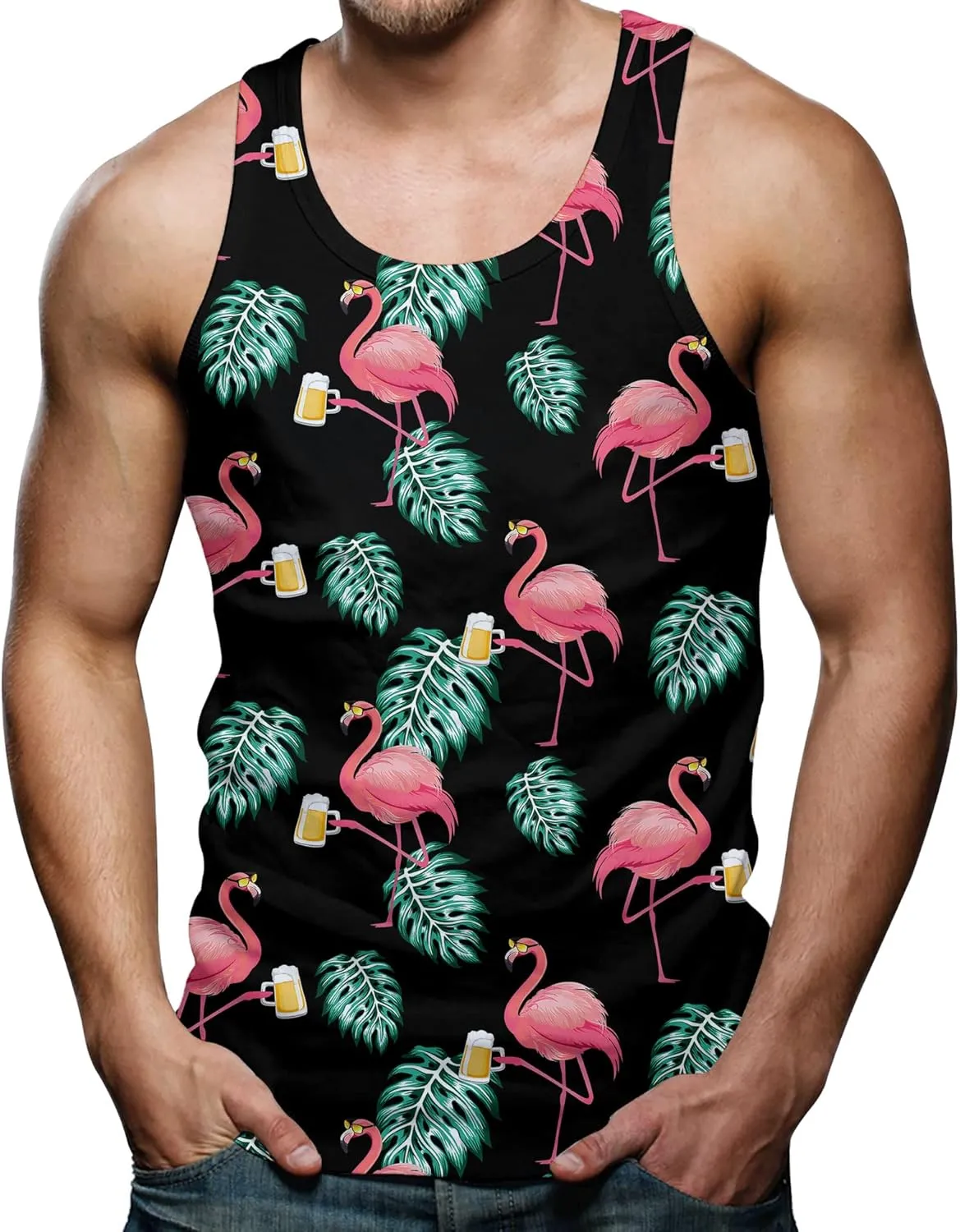 RAISEVERN Mens Funny Tank Tops 3D Graphic Sleeveless Summer Sports Gym Workout T-Shirt