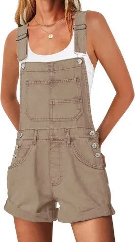 ReachMe Womens Casual Adjustable Bib Overall Shorts Classic Cuffed Hem Shorts Romper Vintage Shortalls with Pockets