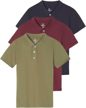 Real Essentials 3 Pack: Boys' Short Sleeve Jersey Cotton Polo Shirt - Uniform Youth Dress Shirt (Ages 4-18)