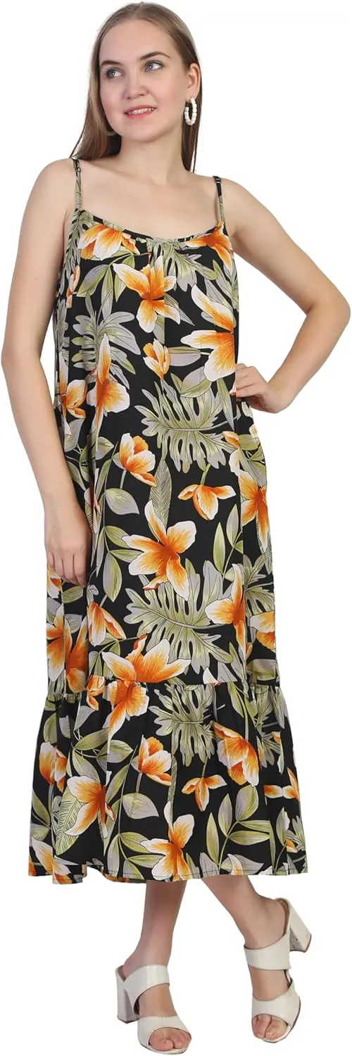 SheKaf Women Summer Casual Loose Sleeveless Spaghetti Strap Beach Maxi Long Dress with Pockets