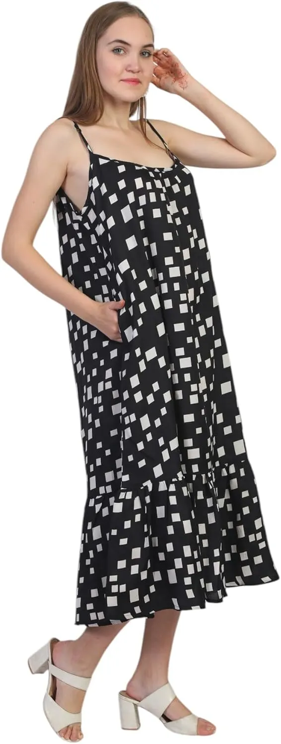 SheKaf Women Summer Casual Loose Sleeveless Spaghetti Strap Beach Maxi Long Dress with Pockets