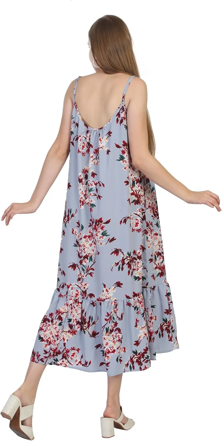 SheKaf Women Summer Casual Loose Sleeveless Spaghetti Strap Beach Maxi Long Dress with Pockets