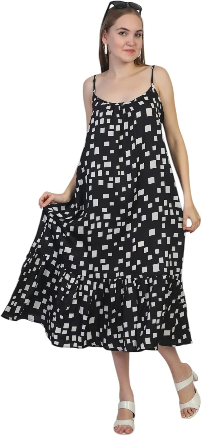 SheKaf Women Summer Casual Loose Sleeveless Spaghetti Strap Beach Maxi Long Dress with Pockets