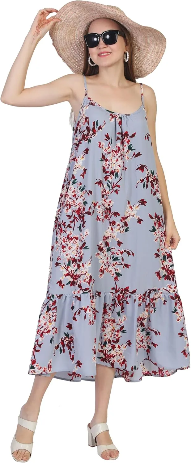 SheKaf Women Summer Casual Loose Sleeveless Spaghetti Strap Beach Maxi Long Dress with Pockets