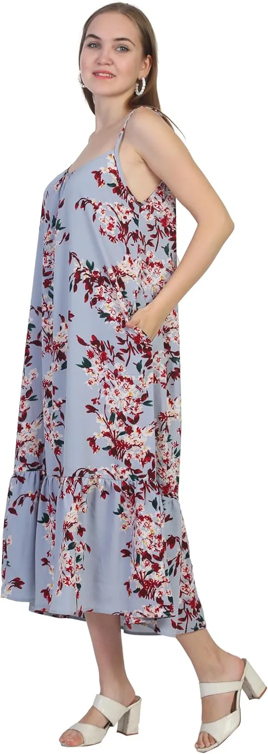 SheKaf Women Summer Casual Loose Sleeveless Spaghetti Strap Beach Maxi Long Dress with Pockets