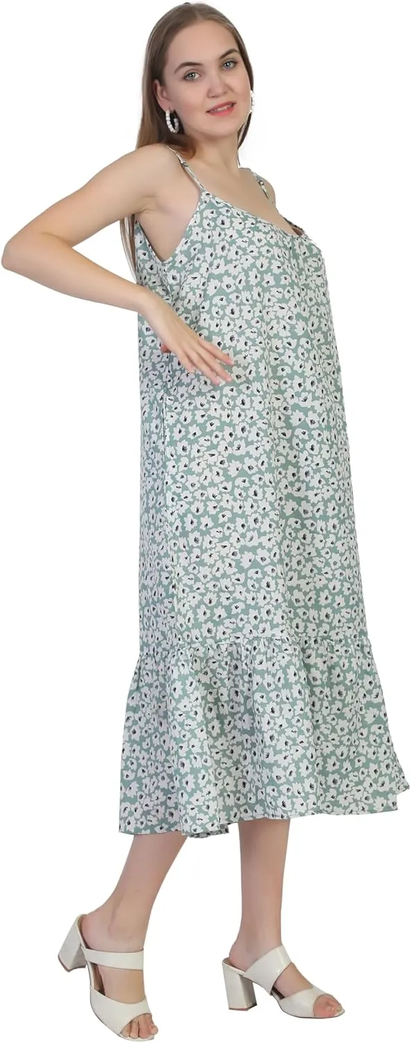 SheKaf Women Summer Casual Loose Sleeveless Spaghetti Strap Beach Maxi Long Dress with Pockets