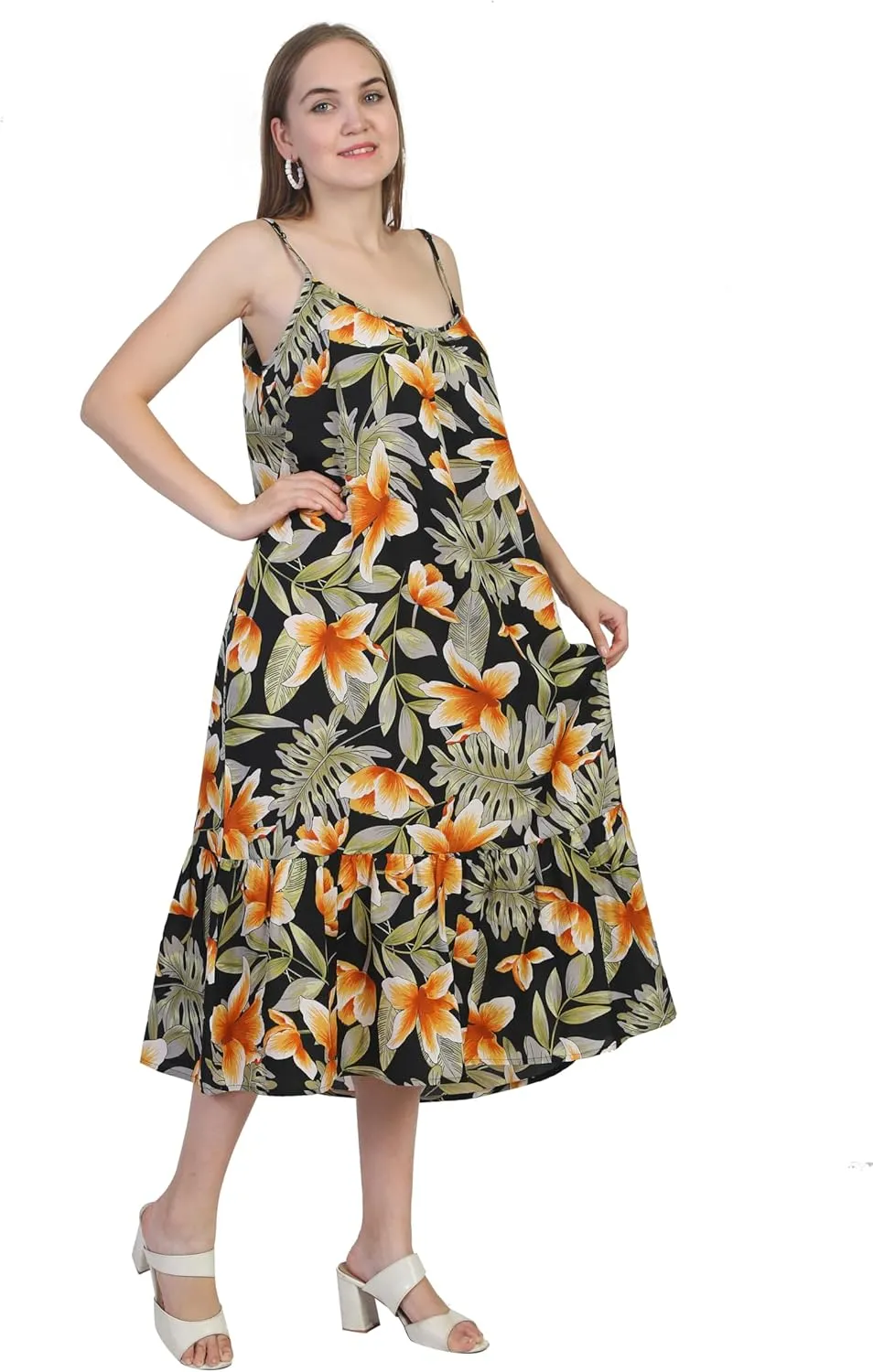 SheKaf Women Summer Casual Loose Sleeveless Spaghetti Strap Beach Maxi Long Dress with Pockets