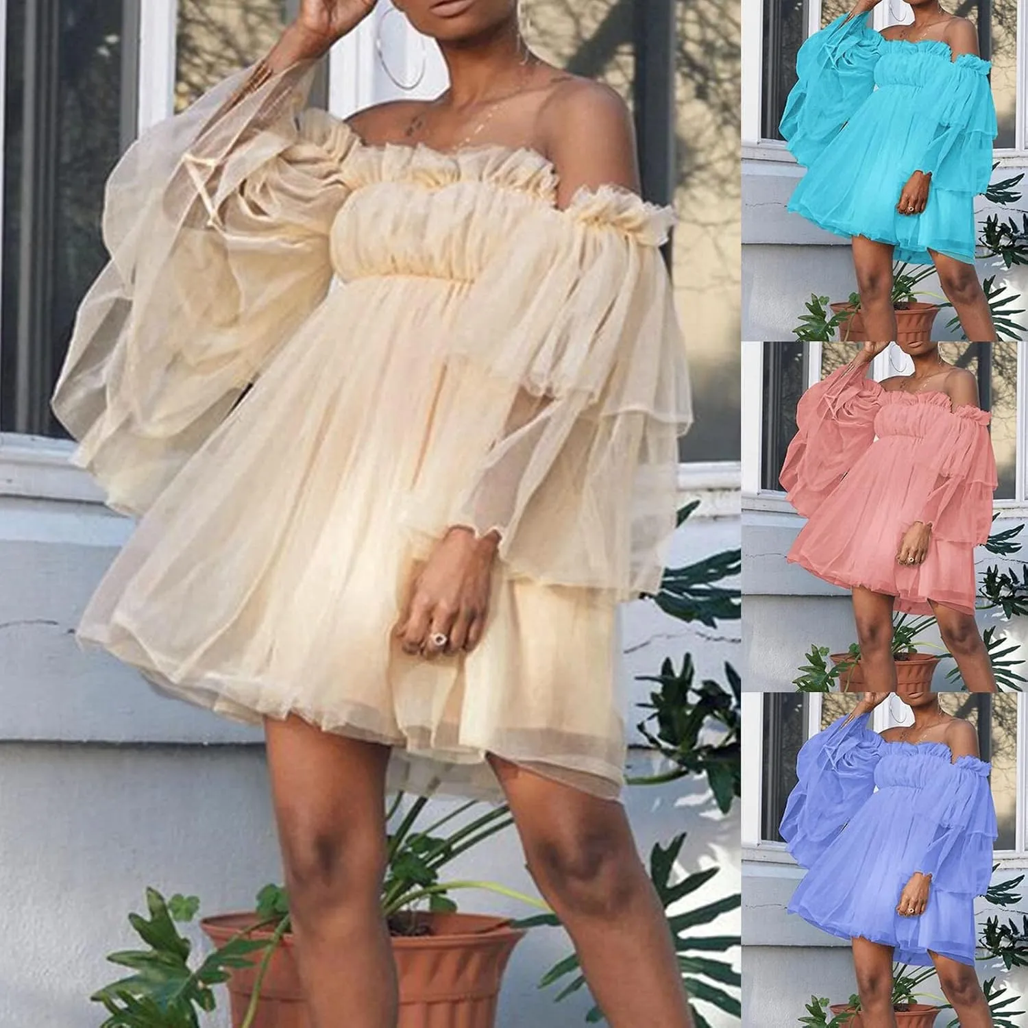 Tulle Dress Women Short Puffy Prom Dress Strapless Mesh Birthday Fairy Dresses Ruffle Cocktail Party Poofy Gown