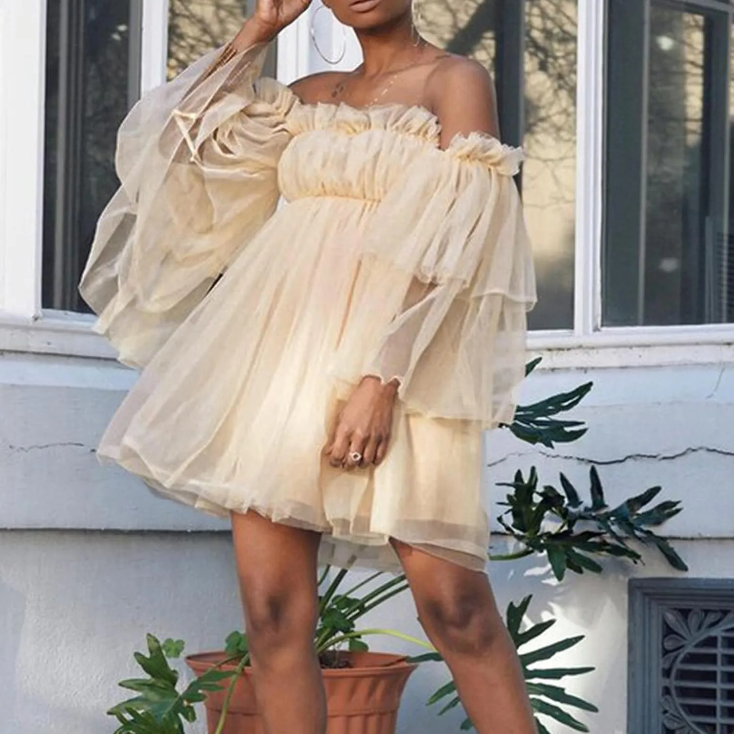 Tulle Dress Women Short Puffy Prom Dress Strapless Mesh Birthday Fairy Dresses Ruffle Cocktail Party Poofy Gown
