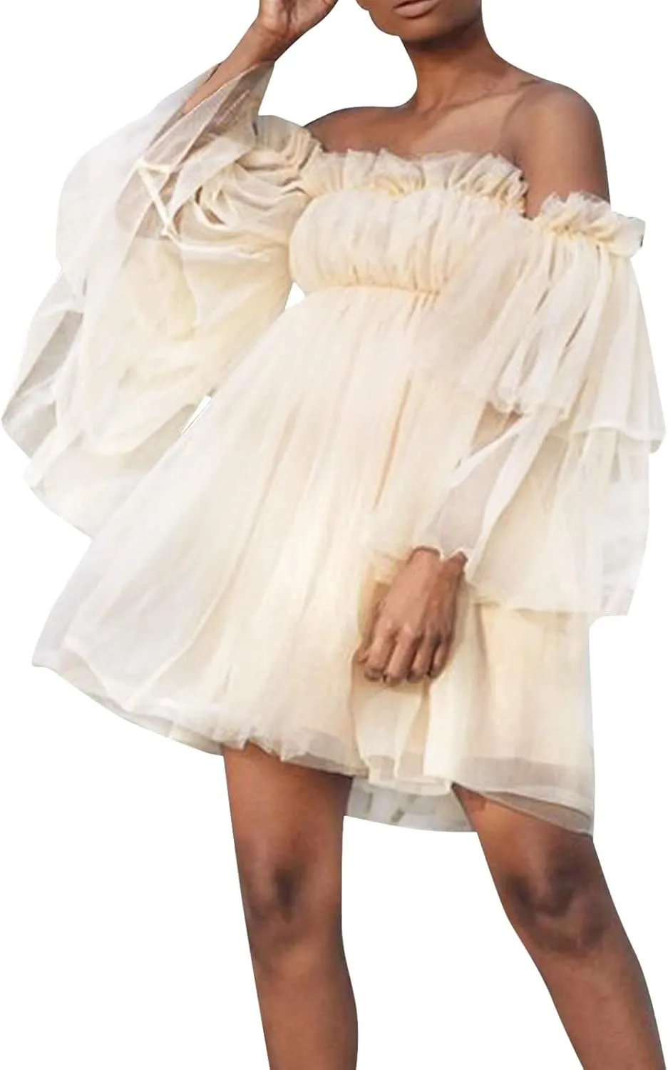 Tulle Dress Women Short Puffy Prom Dress Strapless Mesh Birthday Fairy Dresses Ruffle Cocktail Party Poofy Gown
