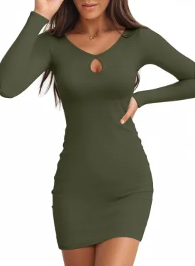 Valiamcep Women's Long Sleeve Dress Crewneck Bodycon Dresses Ribbed Knit Stretchable Elasticity Slim Fit Casual Mini Dress