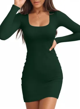Valiamcep Womens Summer Dresses Square Neck Short Sleeve Ribbed Knit Slim Fitted Basic Bodycon Mini Pencil Dress
