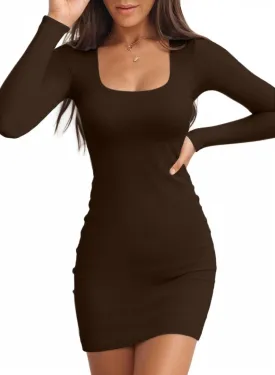 Valiamcep Womens Summer Dresses Square Neck Short Sleeve Ribbed Knit Slim Fitted Basic Bodycon Mini Pencil Dress