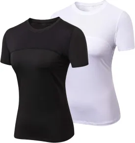 VEQKING Women's Compression T-Shirt 2-Pack MoistureWicking, QuickDry Activewear for Gym, Yoga & Running