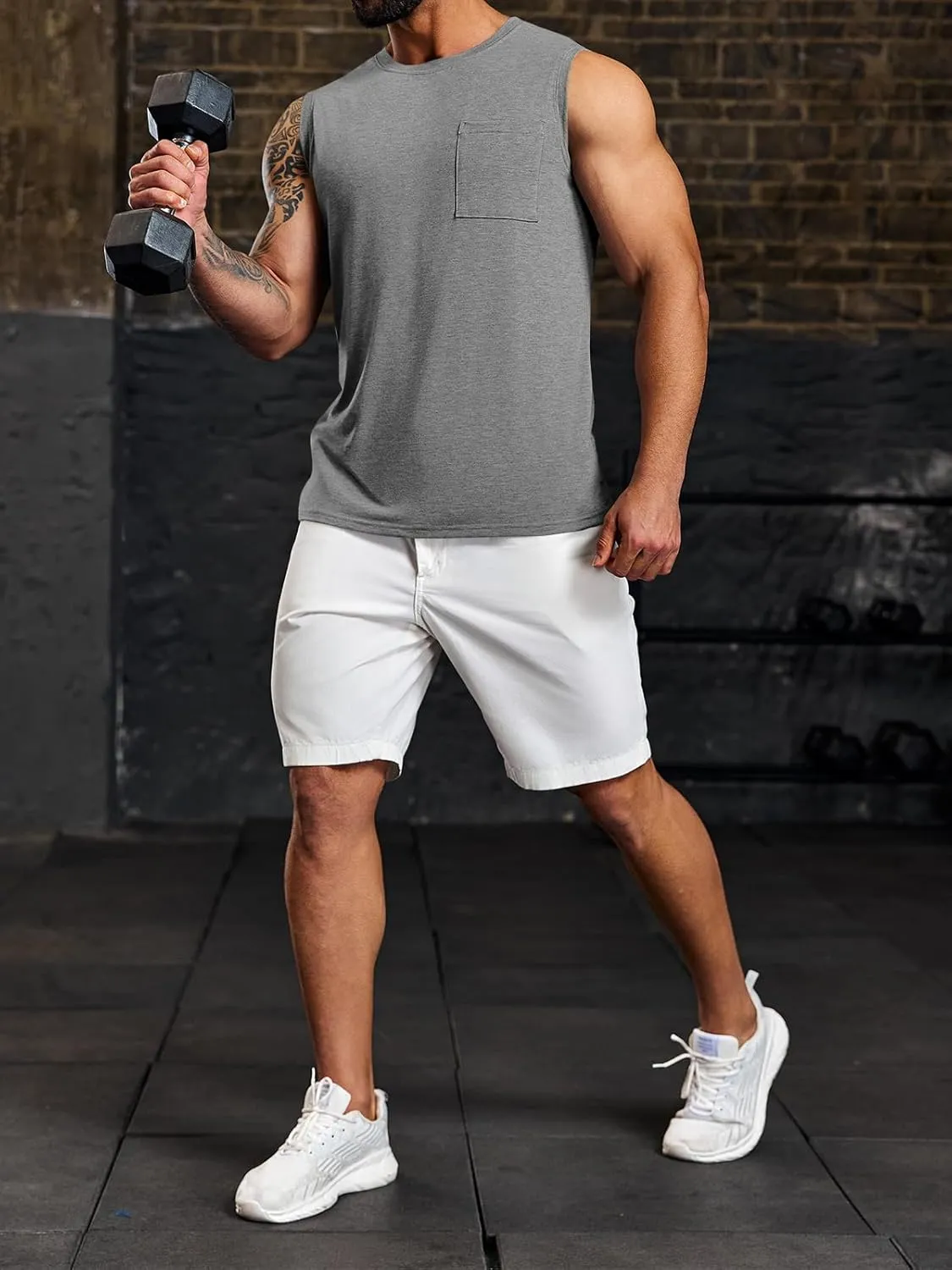 Wihion Men's Sleeveless Gym Tank Tops with Pocket Workout Bodybuilding Muscle T Shirts
