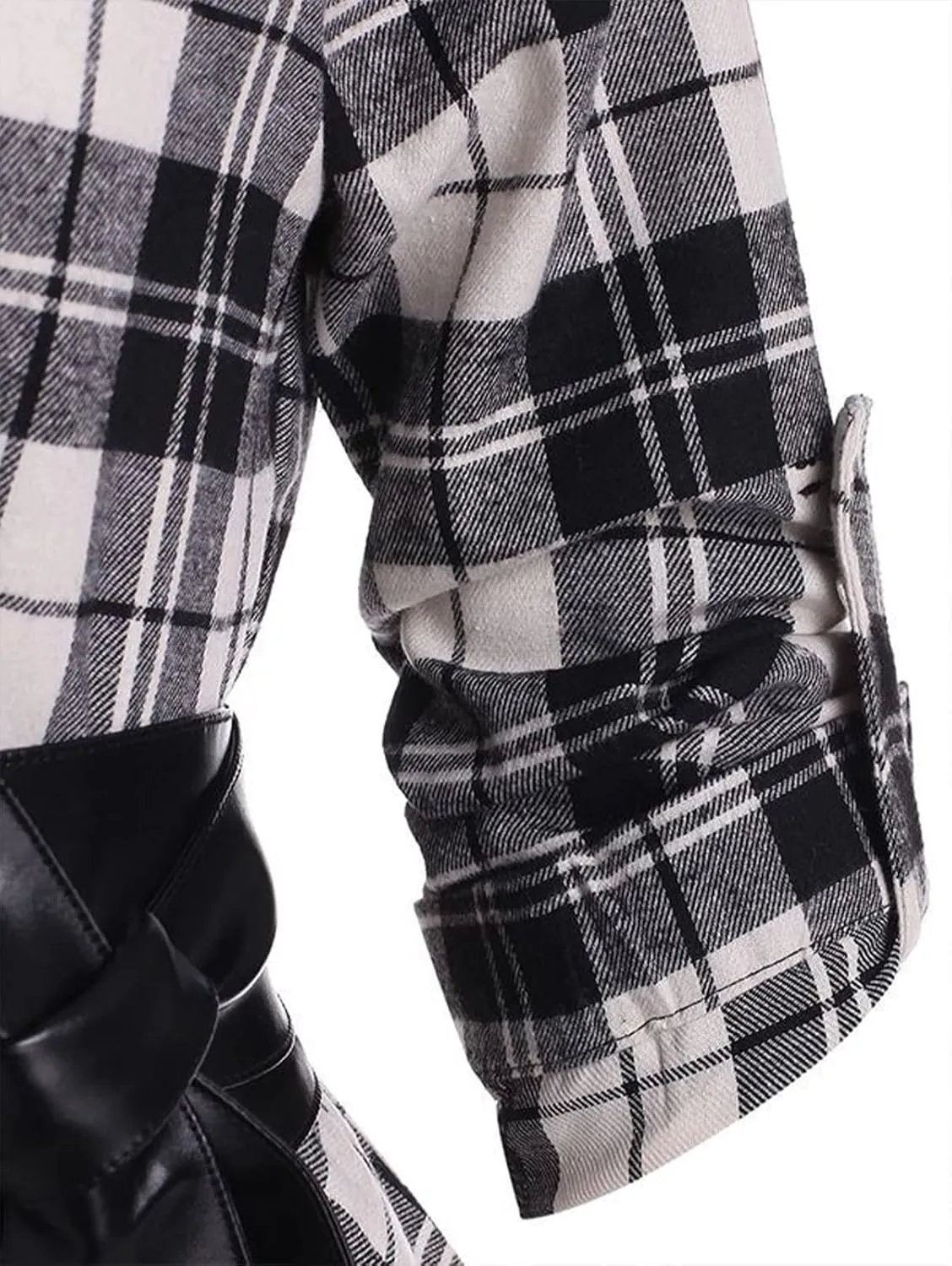Women Plaid Shirt Dress with PU Waist Belt A-Line High Low Tunic Dresses Elegant Vintage Button Down Dress S-XXL